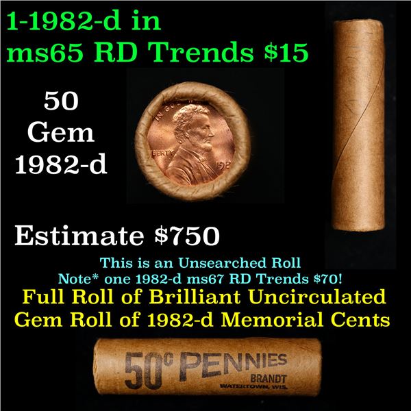 Shotgun Lincoln 1c roll, 1982-d 50 pcs Brandt Wrapper.