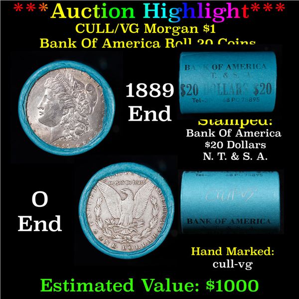 ***Auction Highlight*** 1889 & O Morgan Cull-VG Bank Of America Solid Morgan Silver Dollar Shotgun R