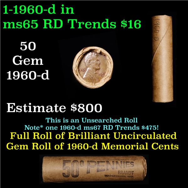 Shotgun Lincoln 1c roll, 1960-d 50 pcs Brandt Wrapper.