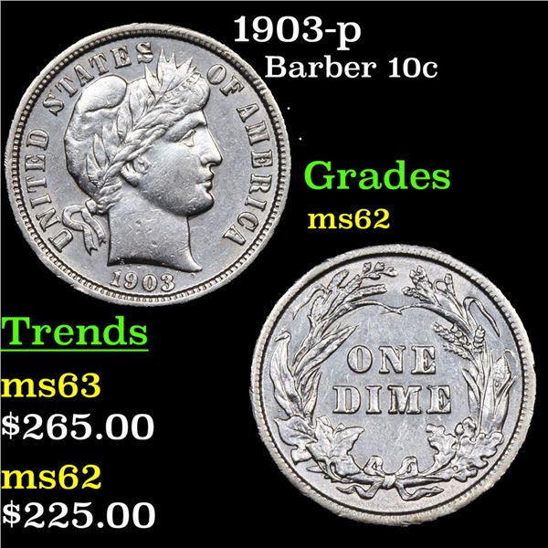 1903-p Barber Dime 10c Grades Select Unc