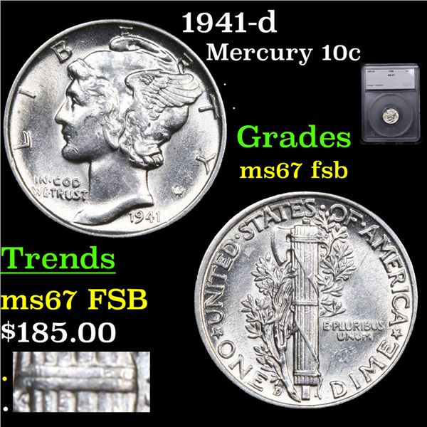 1941-d Mercury Dime 10c Graded ms67 fsb BY SEGS