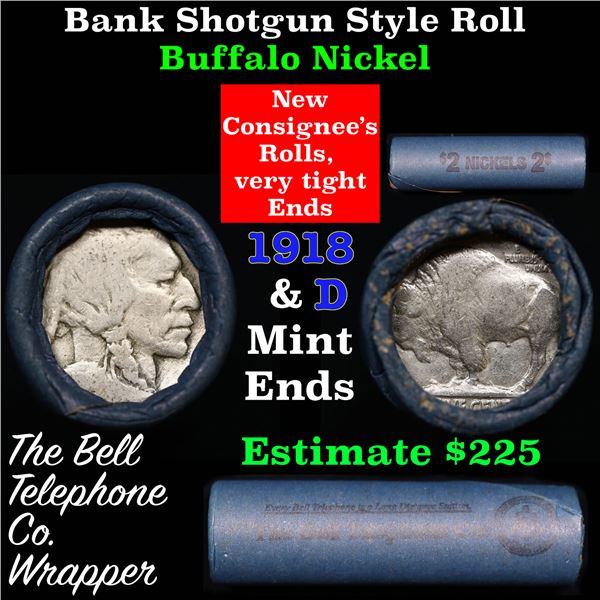 Buffalo Nickel Shotgun Roll in Old Bank Style 'Bell Telephone'  Wrapper 1918 &d Mint Ends