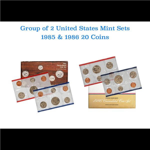 Group of 2 United States Mint Set in Original Government Packaging! From 1985-1986 with 20 Coins Ins
