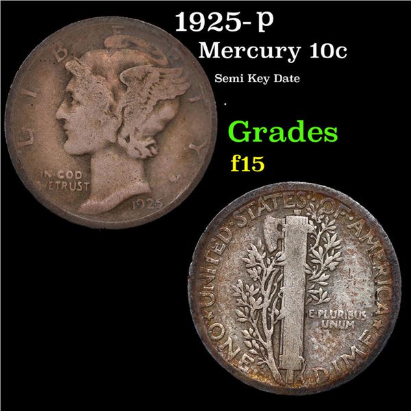 1925-p Mercury Dime 10c Grades f+