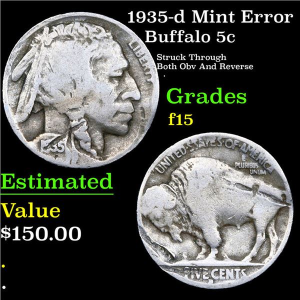 1935-d Buffalo Nickel Mint Error 5c Grades f+