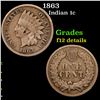 Image 1 : 1863 Indian Cent 1c Grades F Details