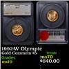 Image 1 : 1992-W Olympic Gold Commemorative $5 Graded ms70 By SEGS