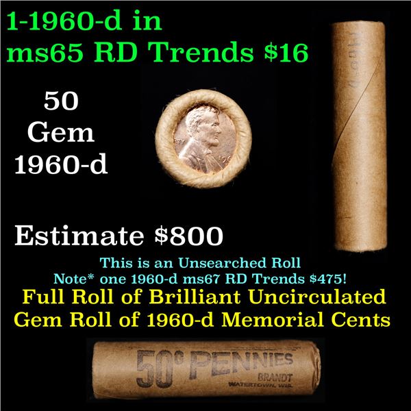 Shotgun Lincoln 1c roll, 1960-d 50 pcs Brandt Wrapper.