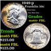 Image 1 : 1949-p Franklin Half Dollar 50c Grades Choice Unc+ FBL