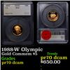 Image 1 : Proof 1988-W Olympic Gold Commemorative $5 Graded pr70 dcam By SEGS