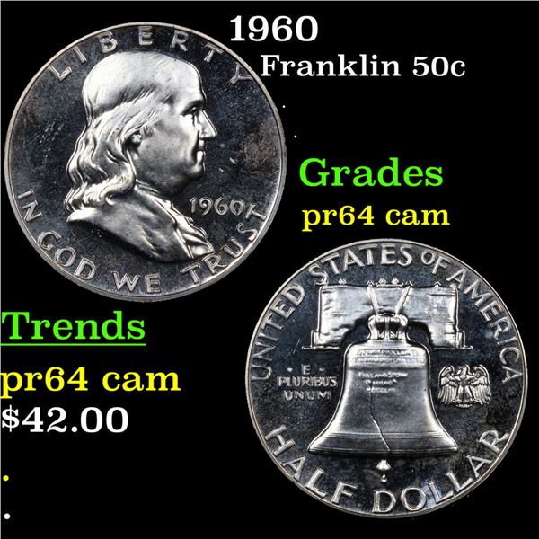 Proof 1960 Franklin Half Dollar 50c Grades Choice Proof Cameo