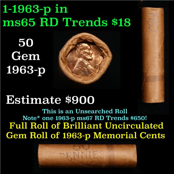 Shotgun Lincoln 1c roll, 1963-p 50 pcs Philadelphia National Bank Wrapper.