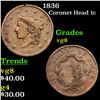 Image 1 : 1836 Coronet Head Large Cent 1c Grades vg, very good