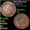 Image 1 : 1864 Bronze Indian Cent 1c Grades f+