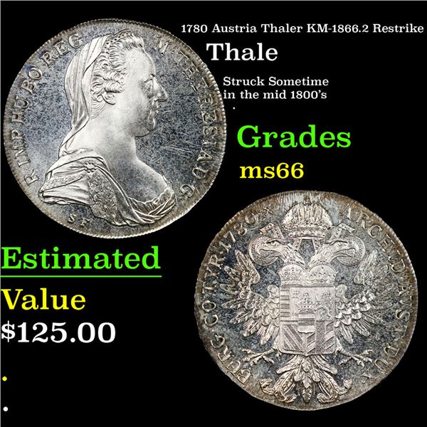 1780 Austria Thaler KM-1866.2 Restrike Grades GEM+ Unc