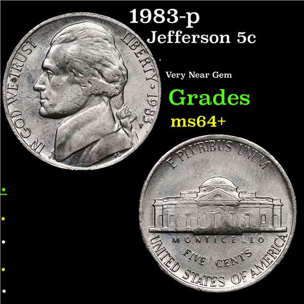 1983-p Jefferson Nickel 5c Grades Choice+ Unc