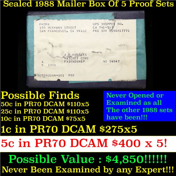 Original sealed box 5- 1988 United States Mint Proof Sets.