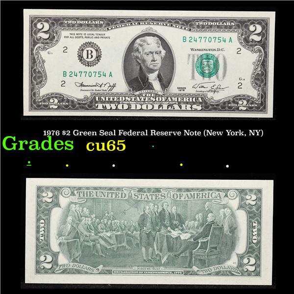 1976 $2 Green Seal Federal Reserve Note (New York, NY) Grades Gem CU