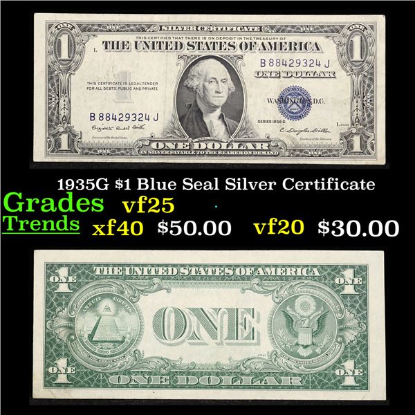 1935G $1 Blue Seal Silver Certificate Grades vf+