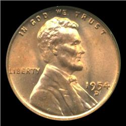 1954D US Lincoln Cent Coin Gem+ Uncirc Red (COI-1186)
