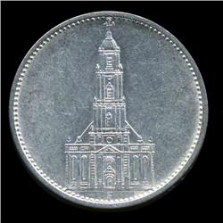 1934F Nazi Germany 5 Mark Silver Coin AU+ (COI-5661)