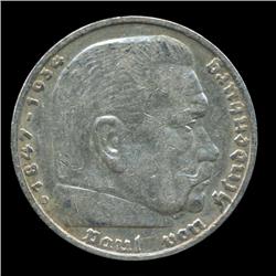 1935D Nazi Germany 5 Mark Silver Coin AU+ (COI-5663)