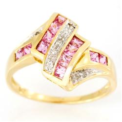1.49Ct Princess Cut Pink Sapphire & Diamond Ring 9K Gold (JEW-9123X) (JEW-9123X)