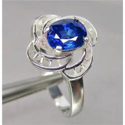 1ct Blue Sapphire First Class White Gold Vermeil Ring Oval VVS (JEW-1627)