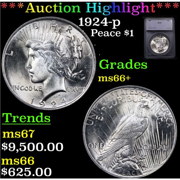 ***Auction Highlight*** 1924-p Peace Dollar $1 Graded ms66+ By SEGS (fc)