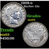 Image 1 : 1908-o Barber Quarter 25c Grades Select Unc