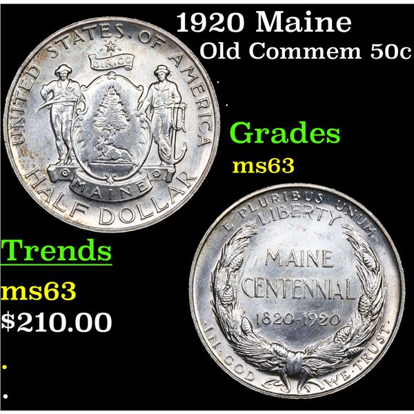 1920 Maine Old Commem Half Dollar 50c Grades Select Unc