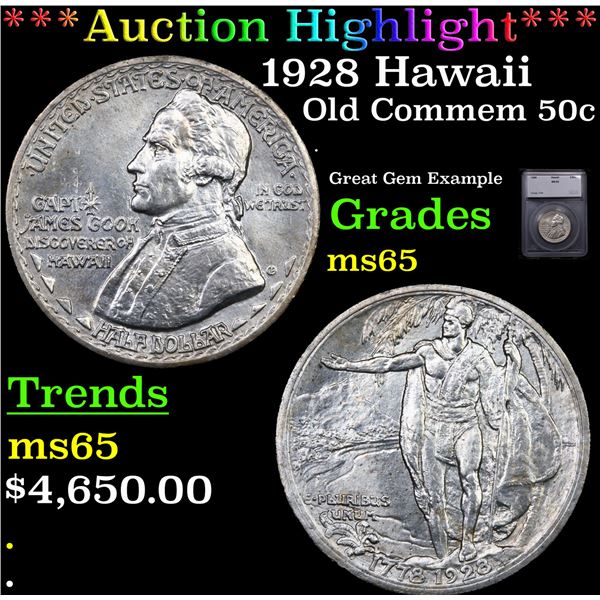 ***Auction Highlight*** 1928 Hawaii Old Commem Half Dollar 50c Graded ms65 BY SEGS (fc)