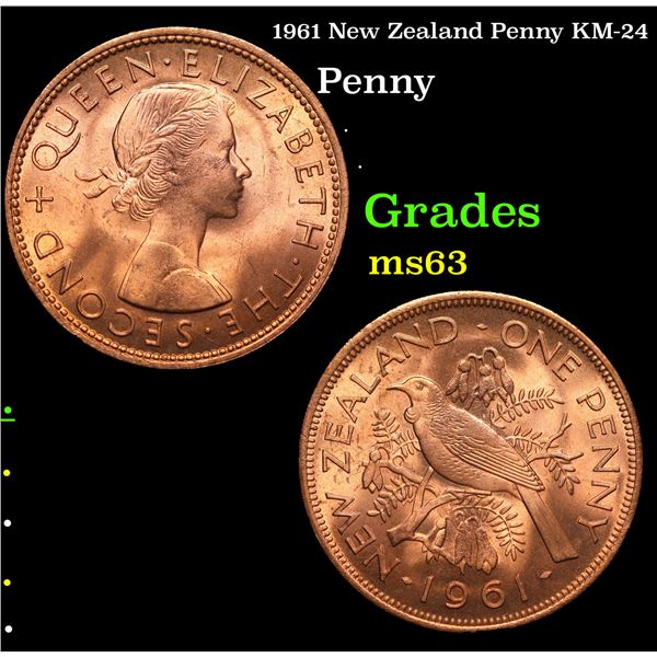 1961 New Zealand Penny KM-24 Grades Select Unc