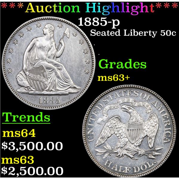 ***Auction Highlight*** 1885-p Seated Half Dollar 50c Graded Select+ Unc BY USCG (fc)