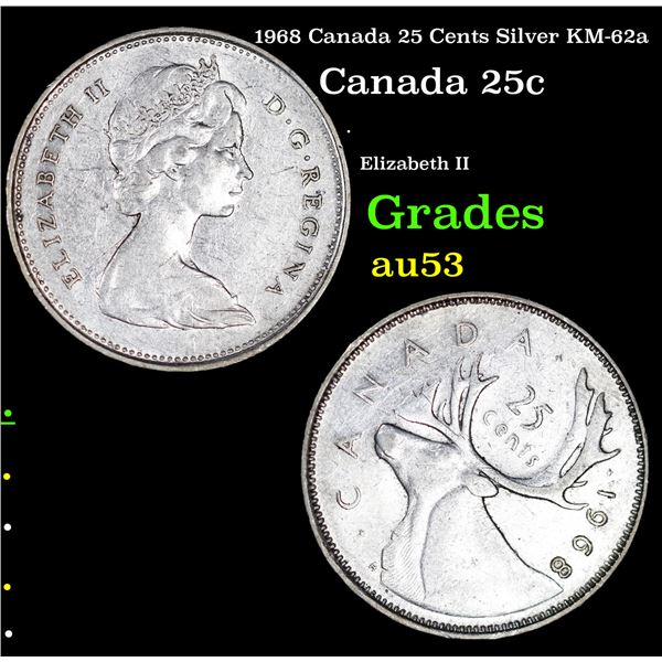 1968 Canada 25 Cents Silver KM-62a Grades Select AU