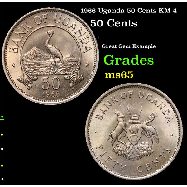 1966 Uganda 50 Cents KM-4 Grades GEM Unc