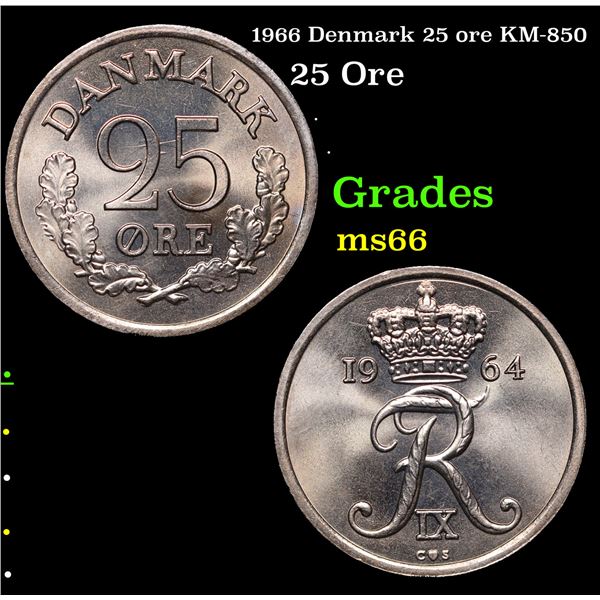 1966 Denmark 25 ore KM-850 Grades GEM+ Unc