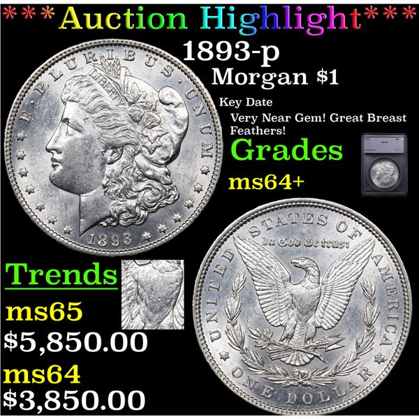 ***Auction Highlight*** 1893-p Morgan Dollar $1 Graded ms64+ By SEGS (fc)