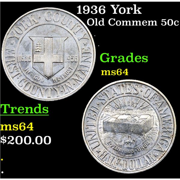 1936 York Old Commem Half Dollar 50c Grades Choice Unc