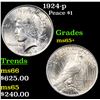 Image 1 : 1924-p Peace Dollar $1 Grades GEM+ Unc