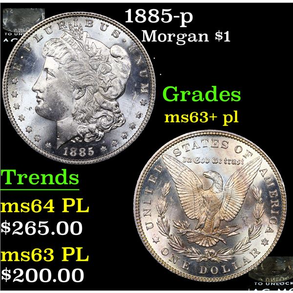 1885-p Morgan Dollar $1 Grades Select Unc+ PL