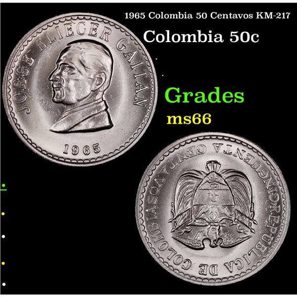 1965 Colombia 50 Centavos KM-217 Grades GEM+ Unc
