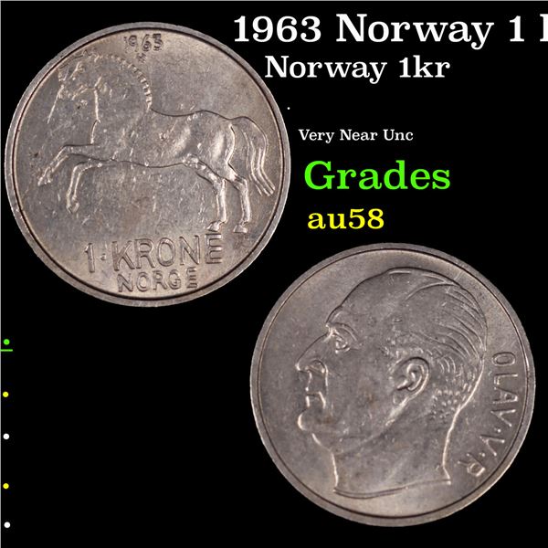 1963 Norway 1 Krone KM-409 Grades Choice AU/BU Slider