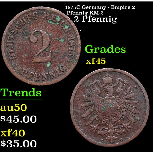 1875C Germany - Empire 2 Pfennig KM-2 Grades xf+