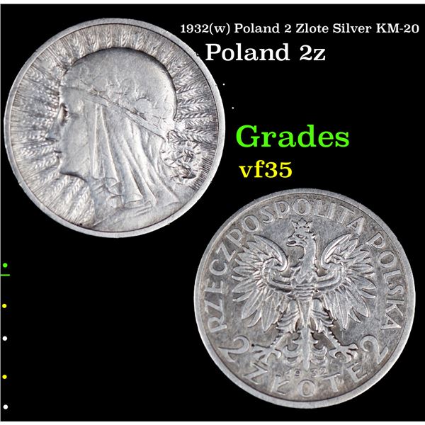 1932(w) Poland 2 Zlote Silver KM-20 Grades vf++
