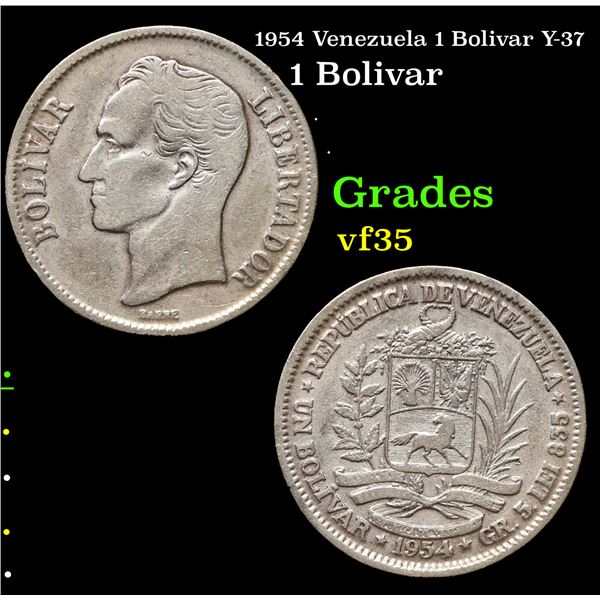 1954 Venezuela 1 Bolivar Y-37 Grades vf++
