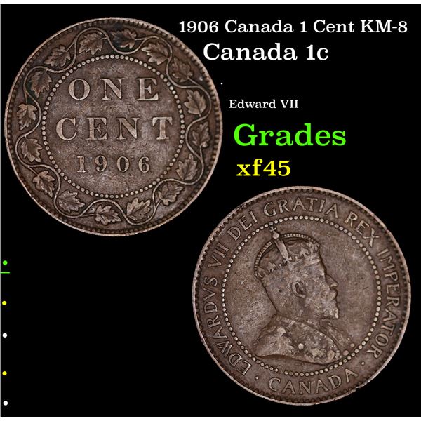 1906 Canada 1 Cent KM-8 Grades xf+