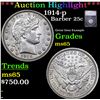 ***Auction Highlight*** 1914-p Barber Quarter 25c Graded ms65 BY SEGS (fc)