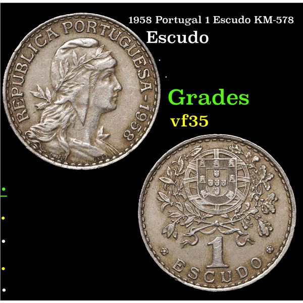 1958 Portugal 1 Escudo KM-578 Grades vf++