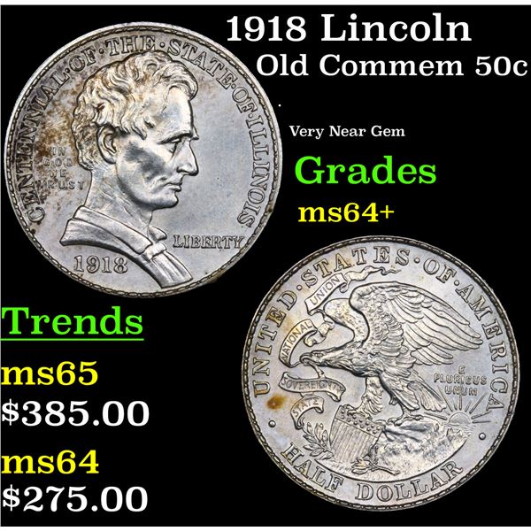 1918 Lincoln Old Commem Half Dollar 50c Grades Choice+ Unc